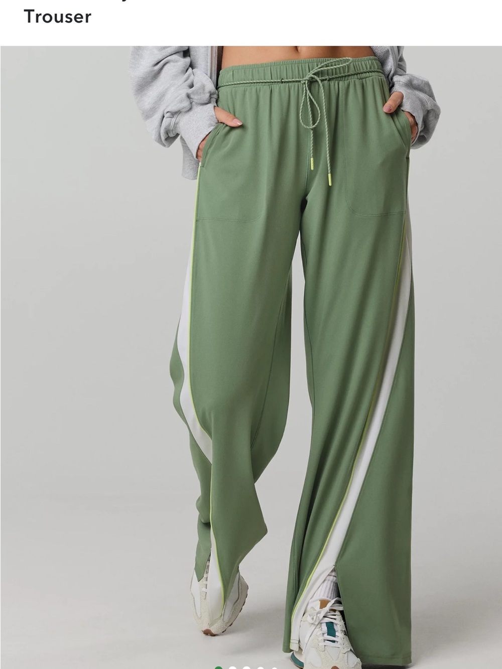 Wide-Leg Sage Green Track Pants with Contrast Side Stripe